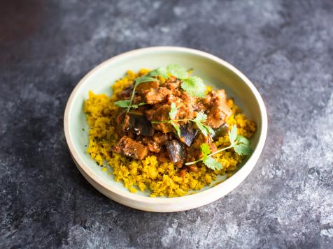 Eggplant Curry with Turmeric Cauliflower Rice