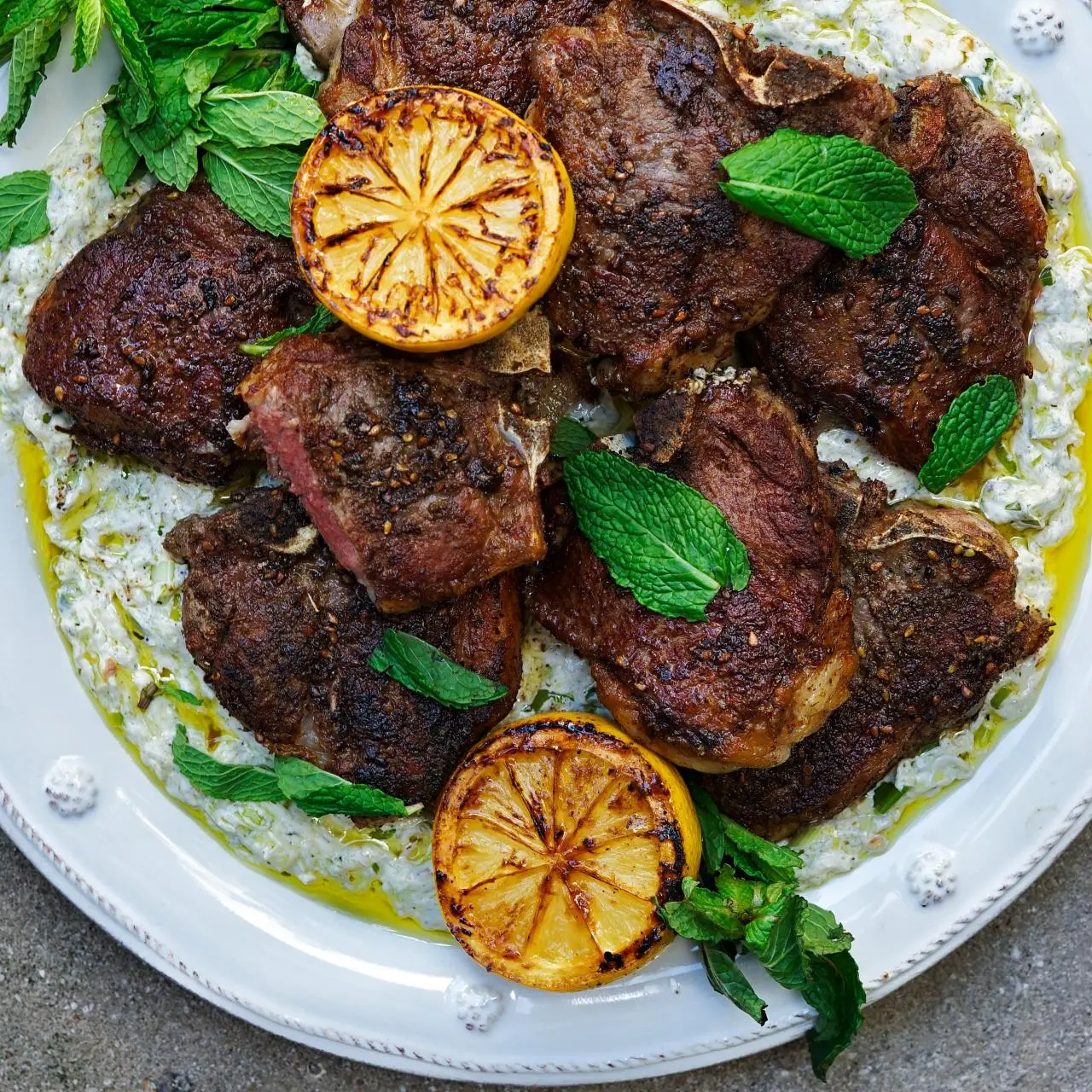 Za'atar-Spiced Lamb Chops with Charred Lemon Yogurt Recipe | Elena