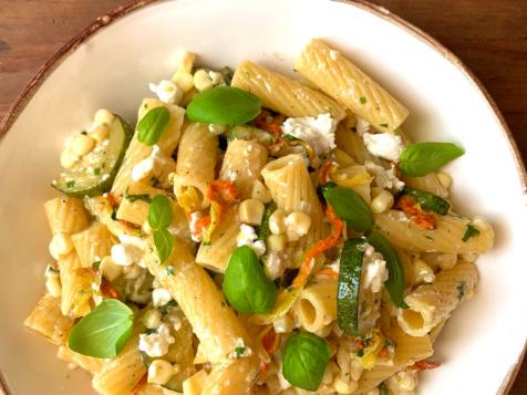 Zucchini, Feta and Squash Blossom Pasta