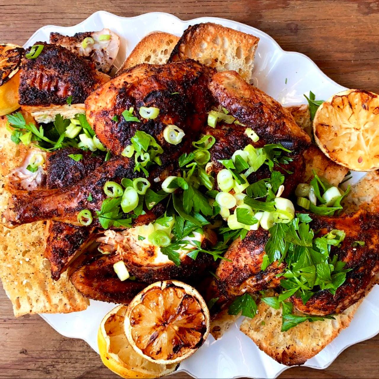 Grilled Butterflied Half Chickens and Air Fried Potato Wedges