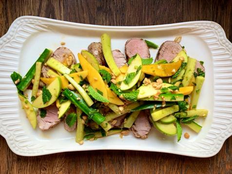 Grilled Pork Tenderloin with Spicy Cucumber, Apple and Mango Salad
