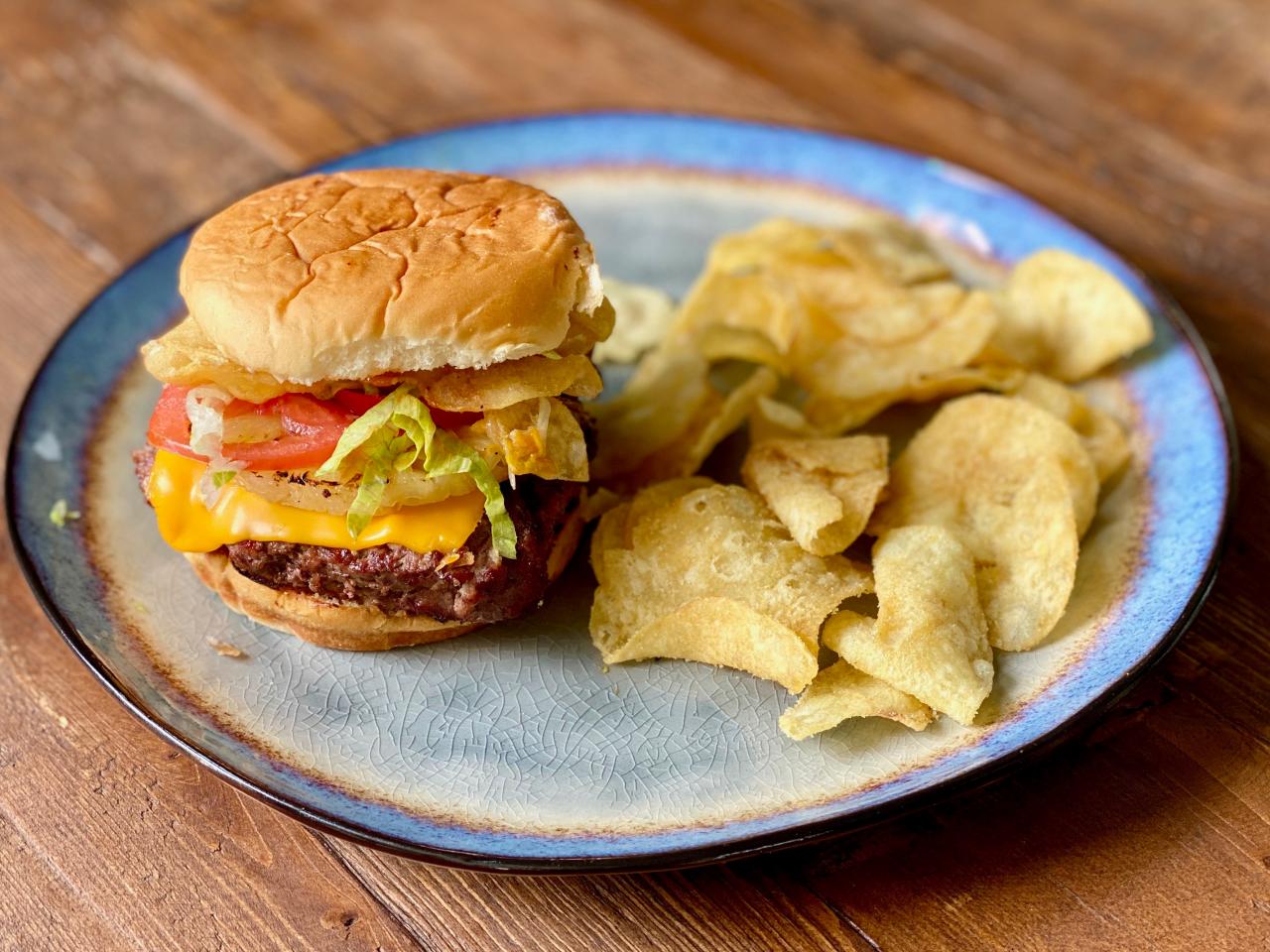 Recipe Box, Burgers with Spiralized Onion & Pineapple Salsa & Everything  Potato Chips