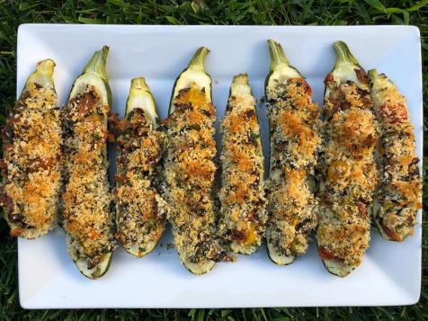 Lemony Wild Rice Zucchini Boats