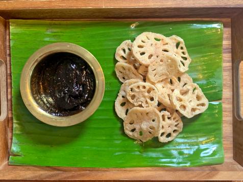 Nadir Monji (Spicy, Crispy-Fried Lotus Root) with Tamarind Chutney