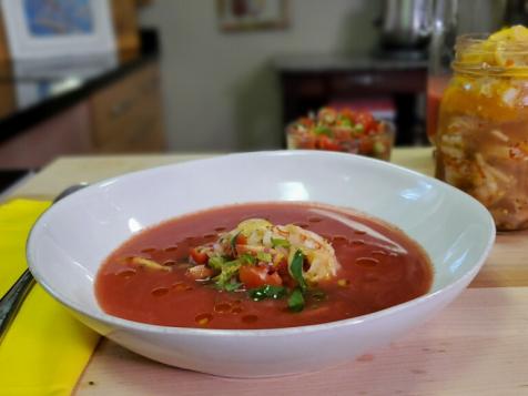 Spiced Tomato Gazpacho with Lemon Pickled Shrimp