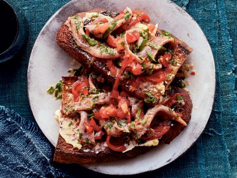 Crunchy Tomato, Pepper and Anchovy Toasts