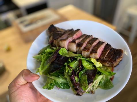 Dijon and Lemon Marinated New York Strip Steak with Mesclun Mix Salad
