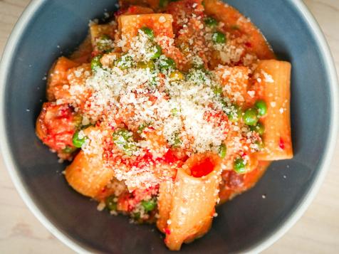 Pink Pasta with Bacon and Peas
