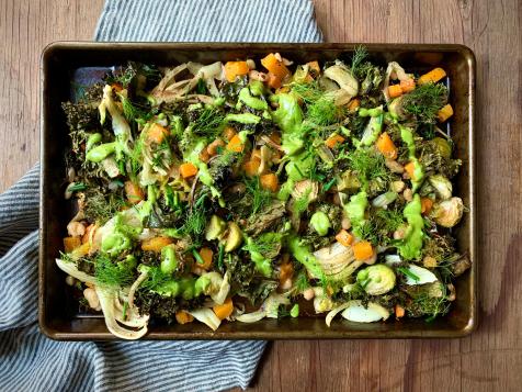 Vegan Sheet Pan Dinner with Tahini Herb Sauce