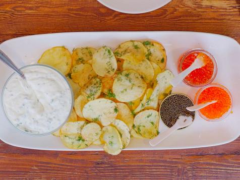 Caviar with House-Made Potato Chips and Lemon Crème Fraiche