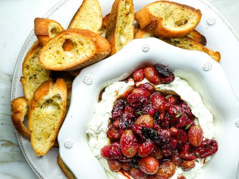 Whipped Goat Cheese Crostini with Balsamic-Roasted Grapes