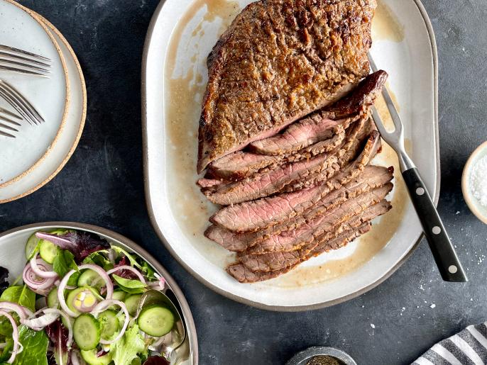 London Broil with Onion and Cucumber Salad Recipe Justin Chapple