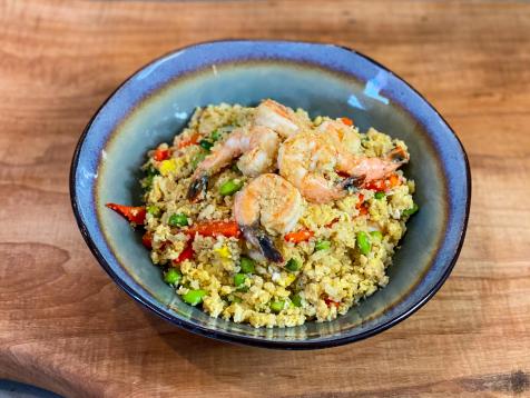 Cauliflower "Fried Rice" with Shrimp and Edamame