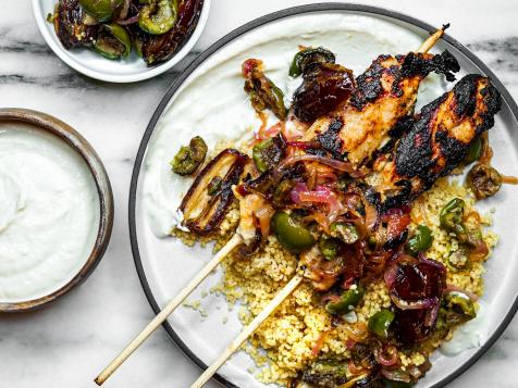Miso-Yogurt Chicken Skewers with Green Olives and Dates