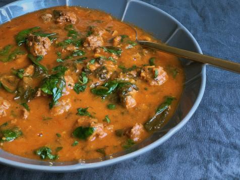 Sweet Potato, Spinach and Mexican Chorizo Soup