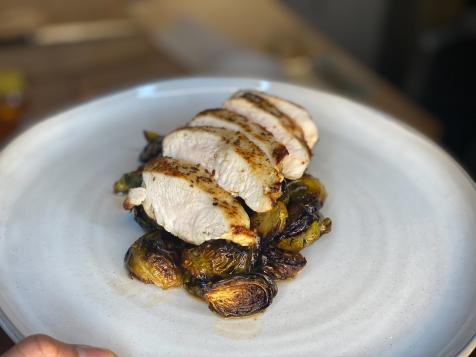 Chile-Thyme Chicken Breasts with Sweet and Spicy Brussels Sprouts