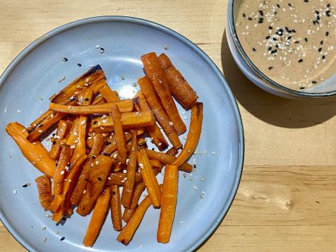 Baked Carrot "Fries" with Tahini-Nut Butter Dip