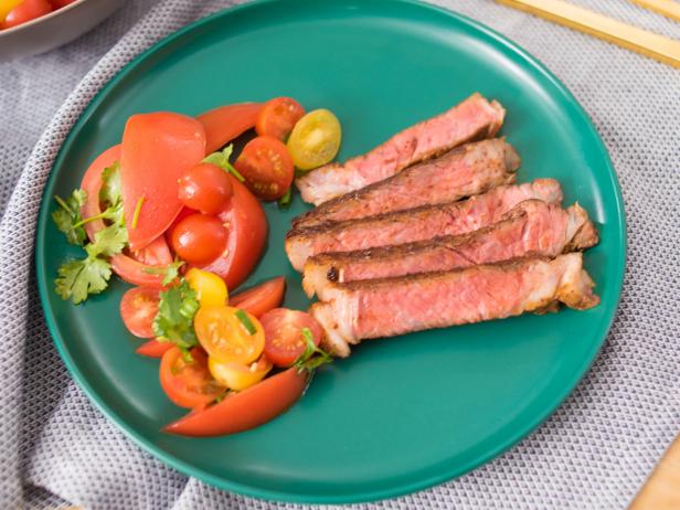 Braai Rubbed Rib Eye Steaks With Tomato Salad Recipe Food Network