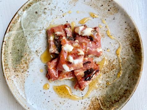 Grilled Salami-and-Cheese Bites with Spicy Honey