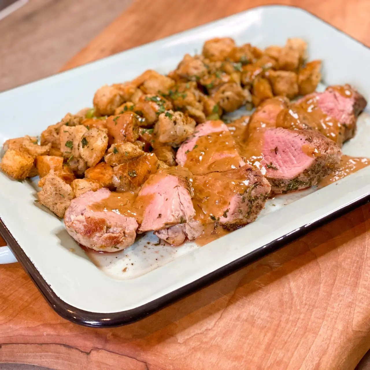 Pork Tenderloin with Dressing and Pan Gravy