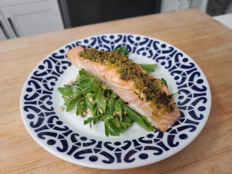 Basil-Crusted Salmon with Snap Pea Salad
