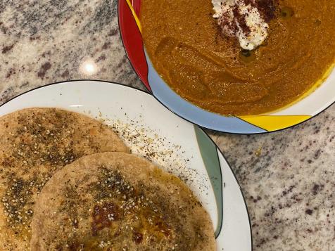 Roasted Carrot Soup with Za’atar-Rubbed Roti