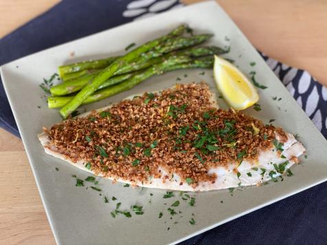 Sole with Savory Bread Crumb Topping and Roasted Asparagus