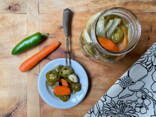 Pickled jalapenos top and carrots