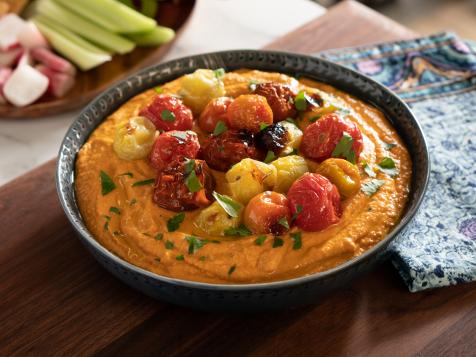 Smoky Red Pepper Hummus with Charred Tomatoes