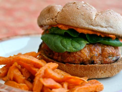 Baked Turkey Burgers with Harissa Yogurt Sauce