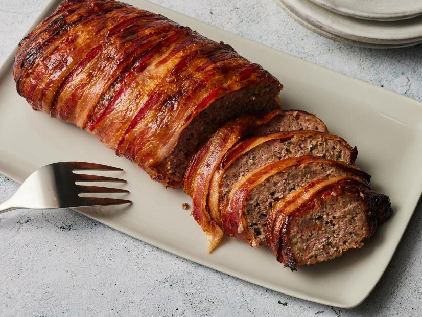 Description: Pam Anderson’s Bacon-Wrapped Meatloaf with Brown Sugar-Ketchup Glaze.