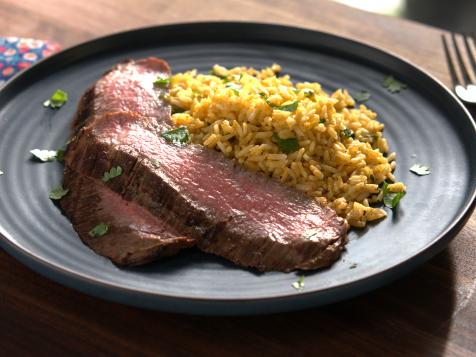 5-Ingredient Marinated Flank Steak with Coconut Curry Rice