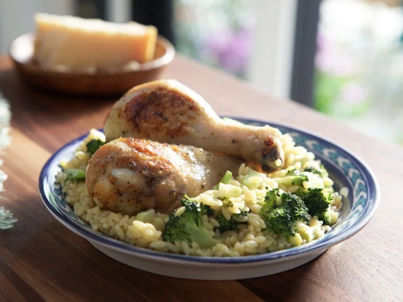 Chicken Drumsticks with Broccoli Orzo as seen on Valerie's Home Cooking, DTC 05.