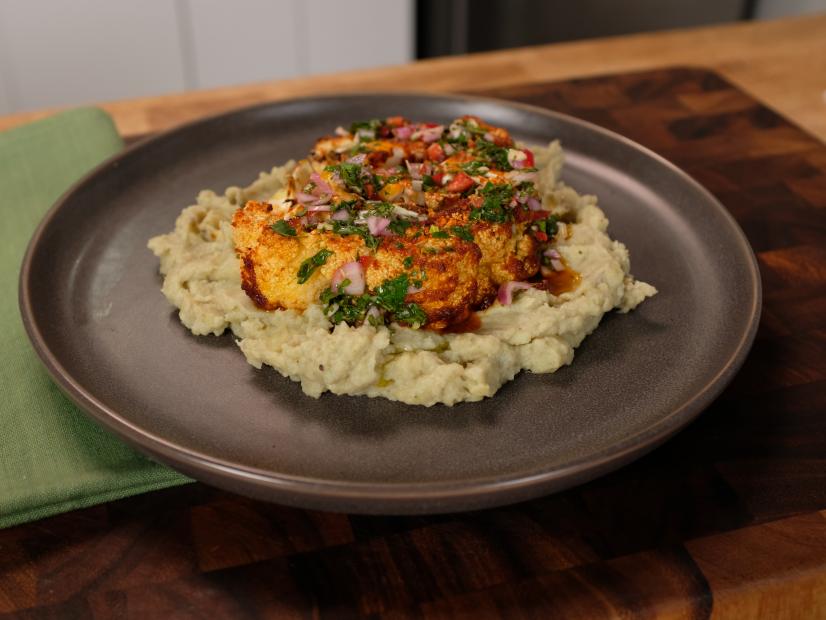Megan Hysaw makes Chimichurri Cauliflower Steaks with Mashed Sweet Potatoes, as seen on Vegan 101 with Megan Hysaw on Food Network Kitchen.