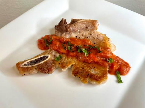 Skillet Pork Chops with Rhubarb Sauce