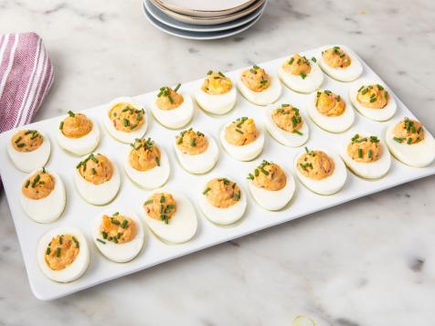 Devilish Eggs with Cheddar, Chipotle, and Chives
