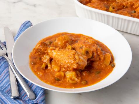 Braised Chicken Legs and Thighs with Tomatoes, Potatoes, Olives and Capers
