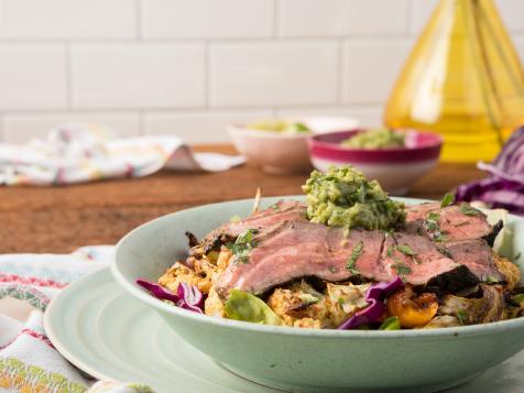Chipotle Burrito Bowl with Blistered Veggies and Marinated Steak