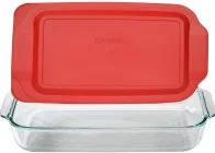 Pyrex Basics 3 Quart Glass Oblong Baking Dish with Red Plastic Lid