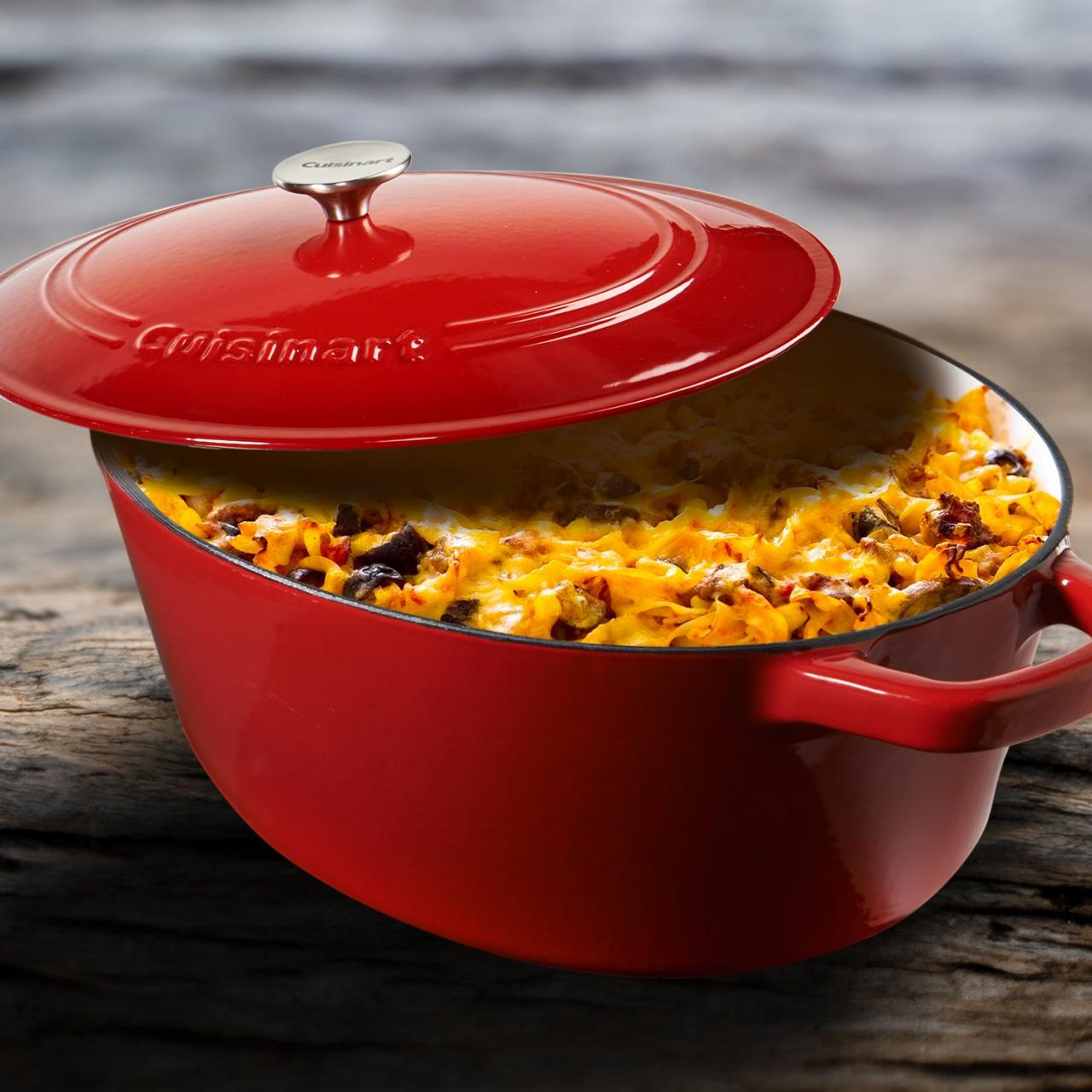 is having a sale on Cuisinart cast iron casserole and chicken fryers