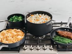 Consider them a nonstick, stainless steel and cast iron in one!