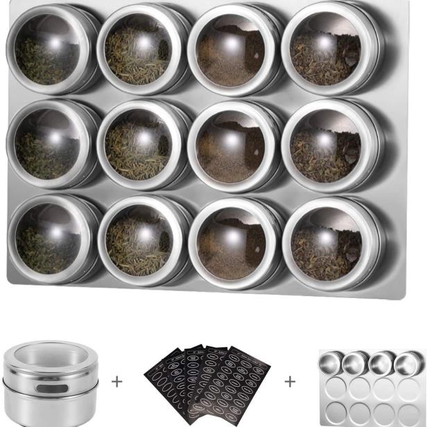 Set of 10 Magnetic Spice Jars, Spice Rack With Jars, Magnetic Spice Tins,  Magnetic Spice Rack, Glass Storage Jars, Magnetic Tea Jars 