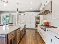 Brown and white colors throughout this kitchen and home