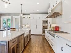 Brown and white colors throughout this kitchen and home