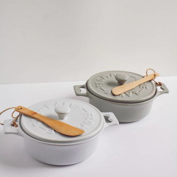 Stoneware Brie Baker with Wooden Spreader - Wonderful Life Farm