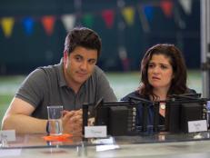Guest Judges, Josh Elliot, and Alex Guarnaschelli during the tasting session, as seen on Food Networkâ  s â  Rachael vs. Guy Celebrity Cook Off.â  