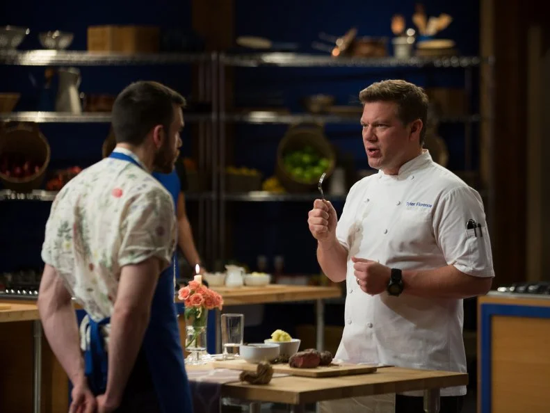 Chef Tyler Florence judging Jason from his team, as seen on Food Networkâ  s Worst Cooks in America, Season 6.