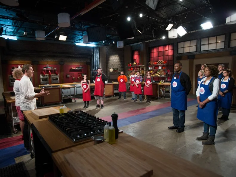 Anne Burrell and Bobby Flay meet with the teams for the first of the season as seen on Food Network's Worst Cooks in America, Season 5.