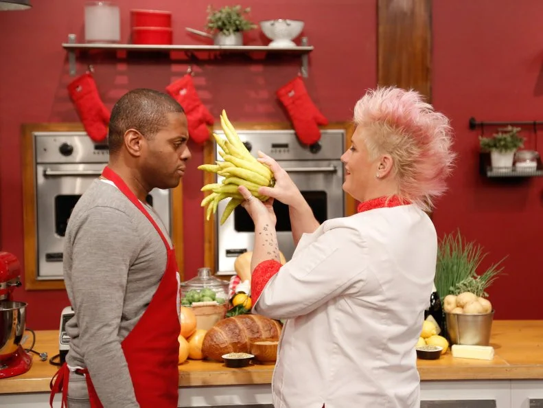 Red Team recruit Jamie Thomas has the opportunity to prepare a 3-course meal with Red Team Leader Chef Anne Burrell for the final challenge. Chef Anne has purposely chosen ingredients and methods that showcase Red Team recruit Jamie Thomas' strengths, positive that he will succeed where he is most confident. Red Team recruit Jamie Thomas must prepare Ribiola and Mushroom Grilled Cheese "Soldiers" with Butternut Squash Soup, Prosciutto-Wrapped Pork Tenderloin with Flagolet Ragout and Brussels Sprout Leaves, and Citrus and Marscarpone Parfait with Grapefruit and Prosecco Granita, as seen on Food Network's Worst Cooks in America, Season 5.
