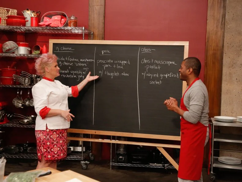Red Team recruit Jamie Thomas has the opportunity to prepare a 3-course meal with Red Team Leader Chef Anne Burrell for the final challenge, where the recruits compete in a final cook-off before a panel of distinguished guests for the chance to win $25,000. Red Team recruit Jamie Thomas must prepare Ribiola and Mushroom Grilled Cheese "Soldiers" with Butternut Squash Soup, Prosciutto-Wrapped Pork Tenderloin with Flagolet Ragout and Brussels Sprout Leaves, and Citrus and Marscarpone Parfait with Grapefruit and Prosecco Granita, as seen on Food Network's Worst Cooks in America, Season 5.